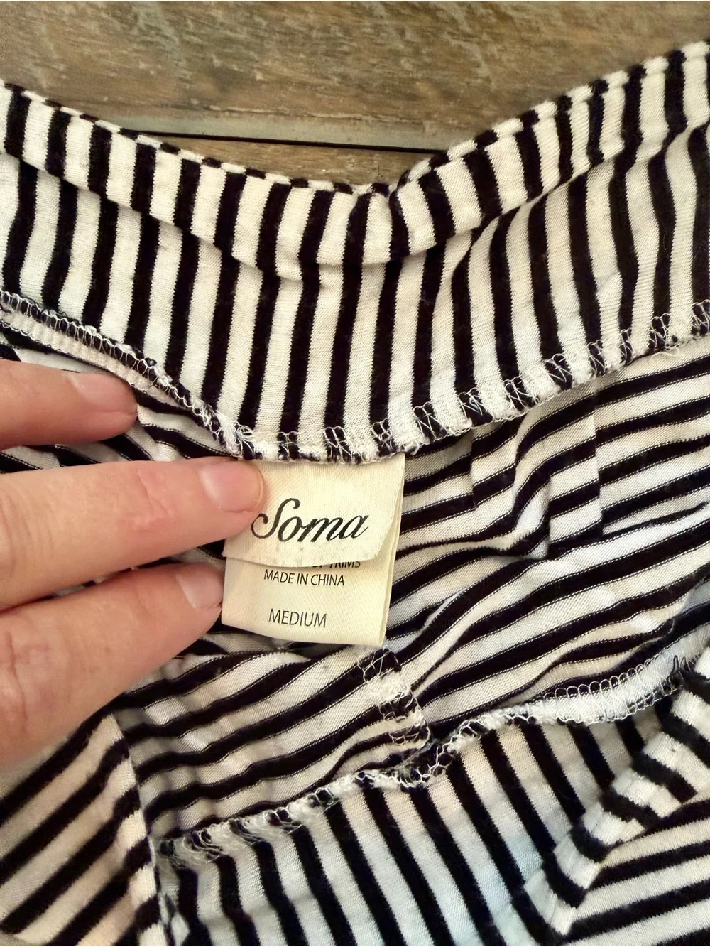 SOMA Striped Black & White Lounge Shorts with Lace Trim